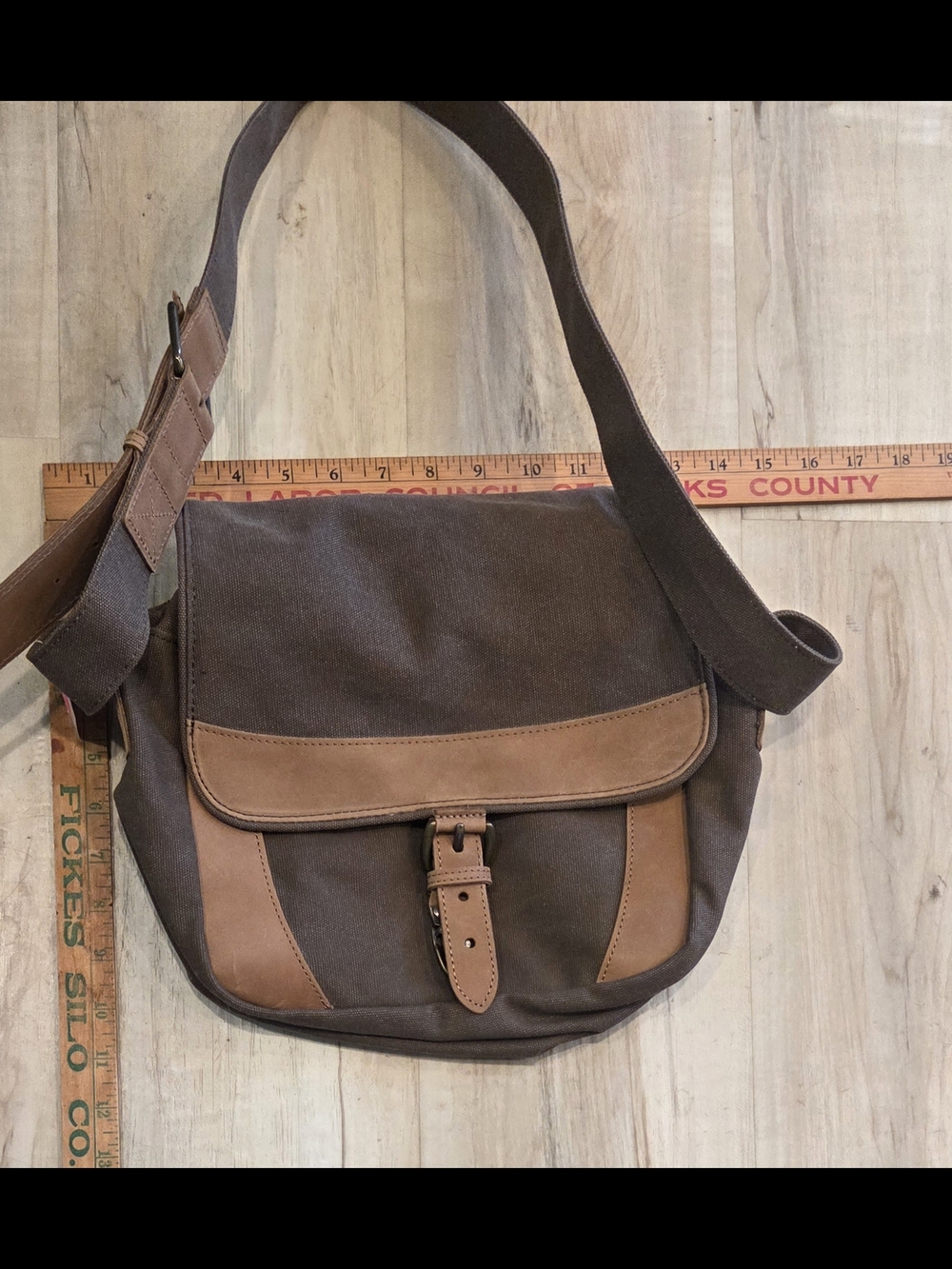 L.L. Bean  Brown Canvas Messenger Bag with Leather Trim